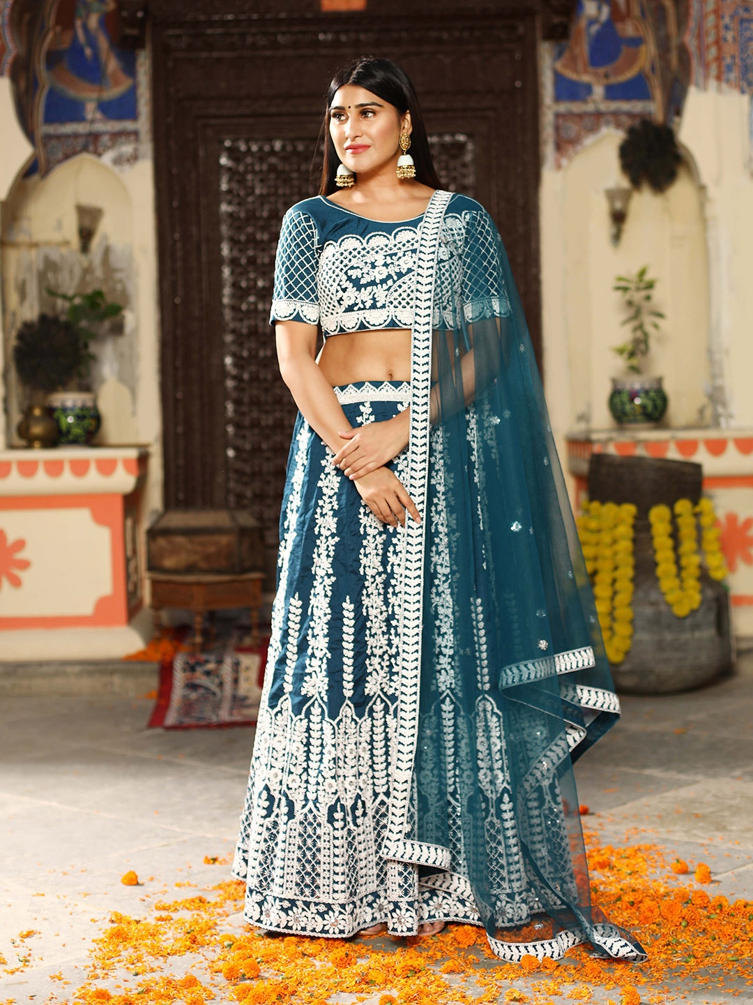 

Phenav Embroidered Semi-Stitched Lehenga & Blouse With Dupatta, Blue