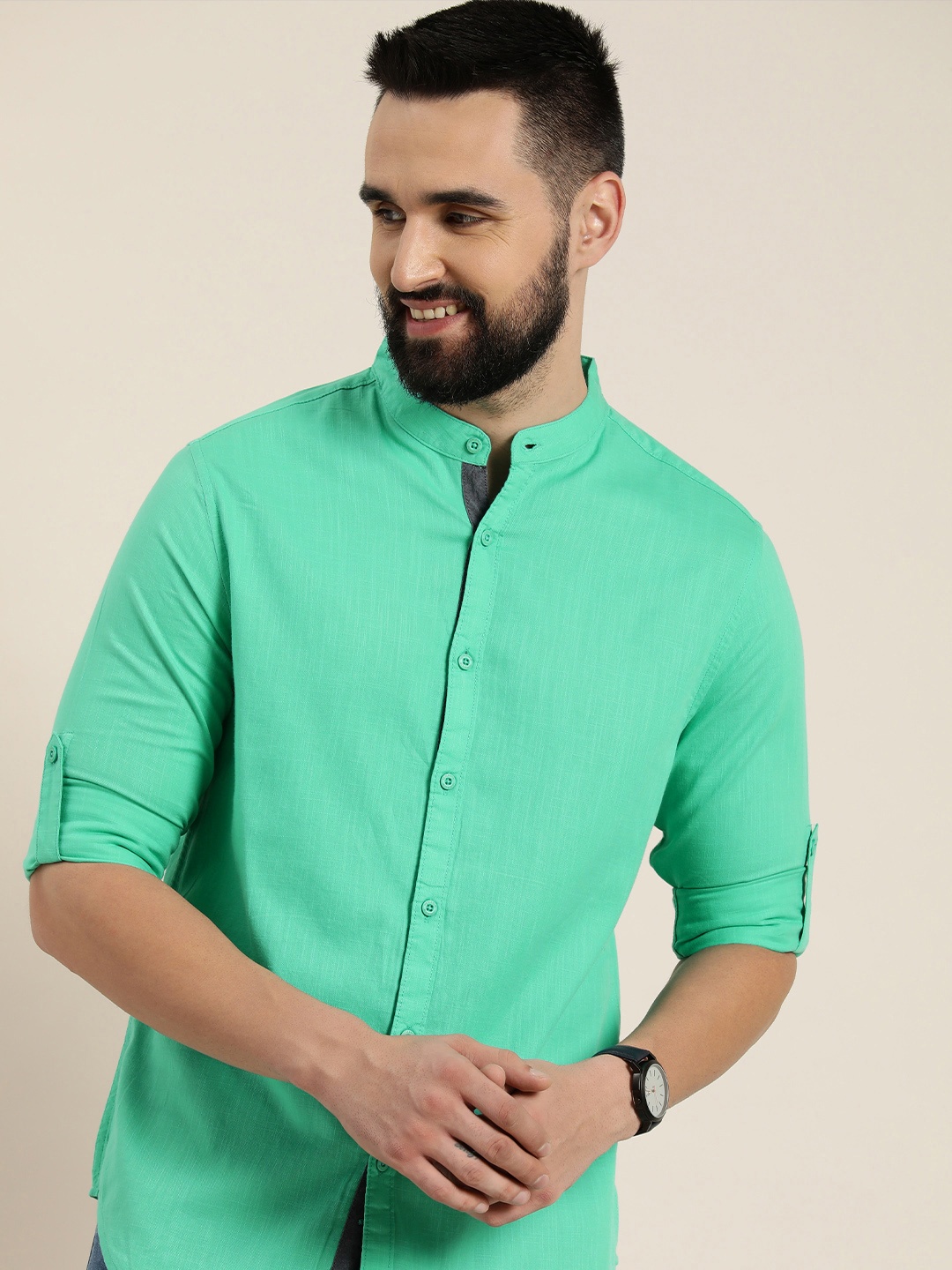 

HERE&NOW Men Slim Fit Opaque Casual Shirt, Green