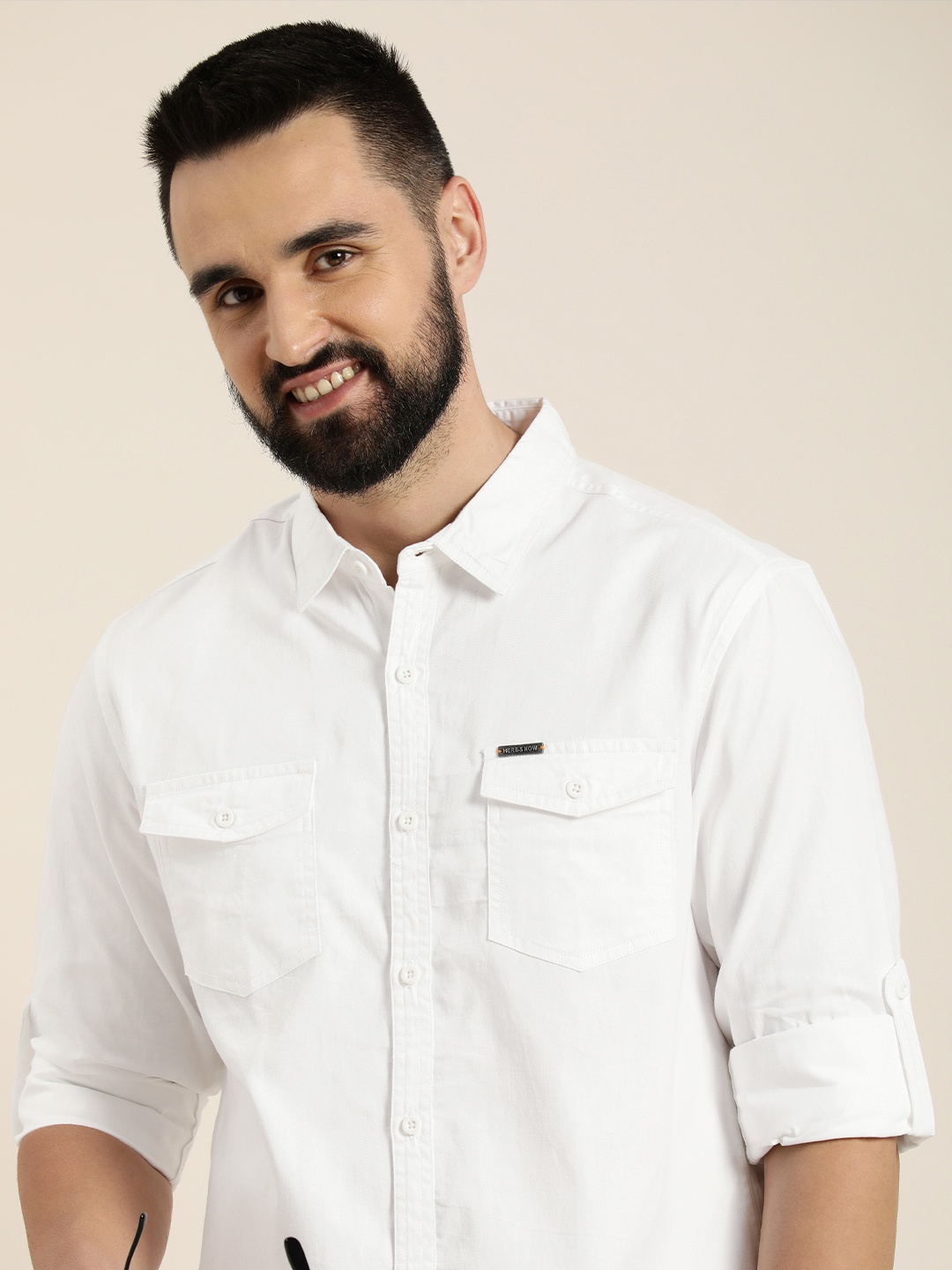 

HERE&NOW Men Slim Fit Opaque Casual Shirt, White