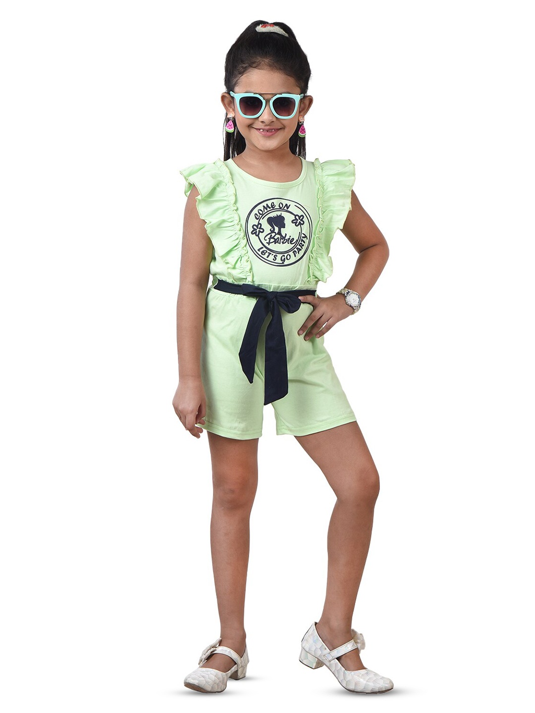 

POMY & JINNY Girls Printed Cotton Jumpsuit, Green