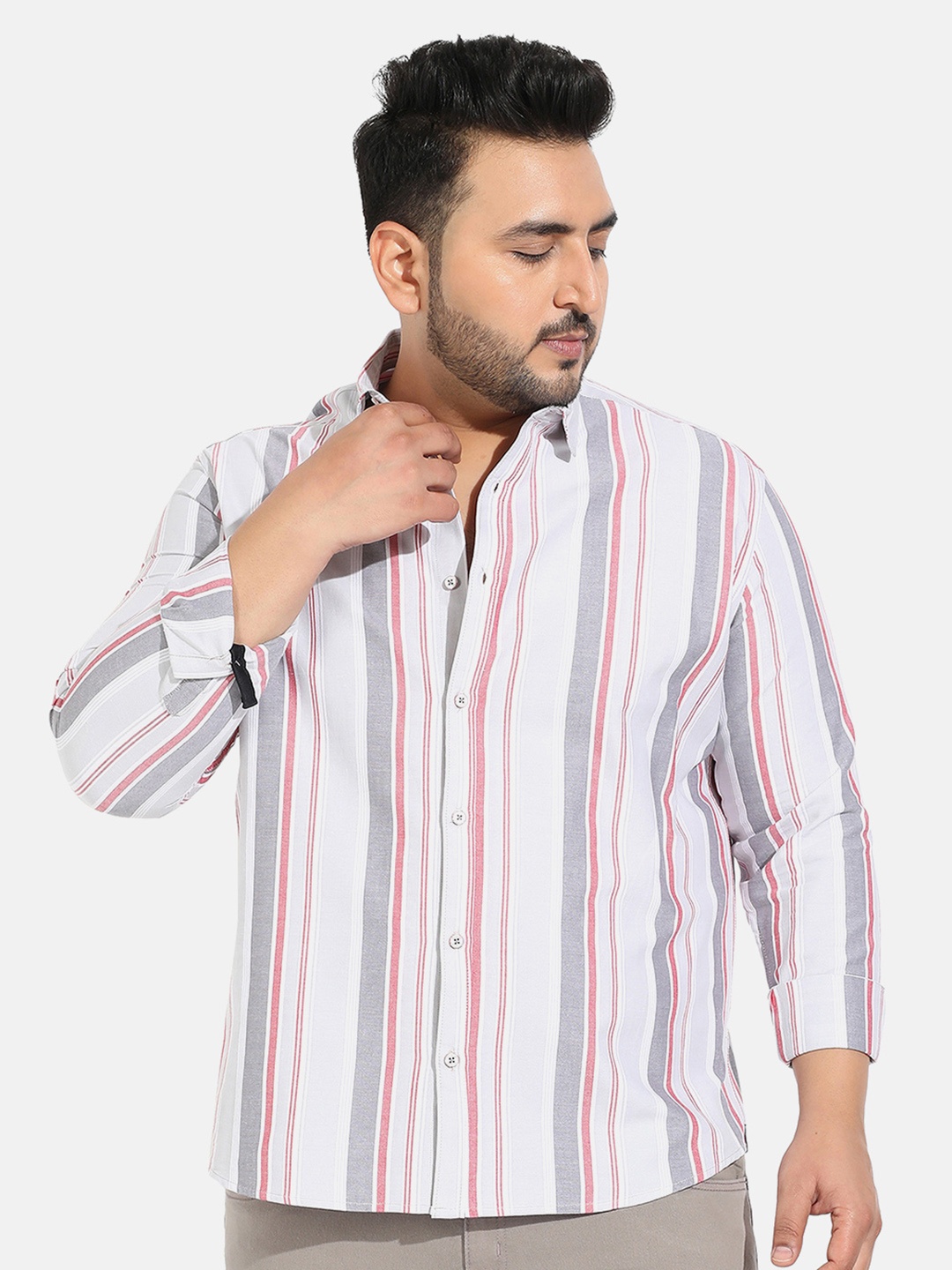 

Instafab Plus Plus Size Classic Striped Cotton Casual Shirt, White