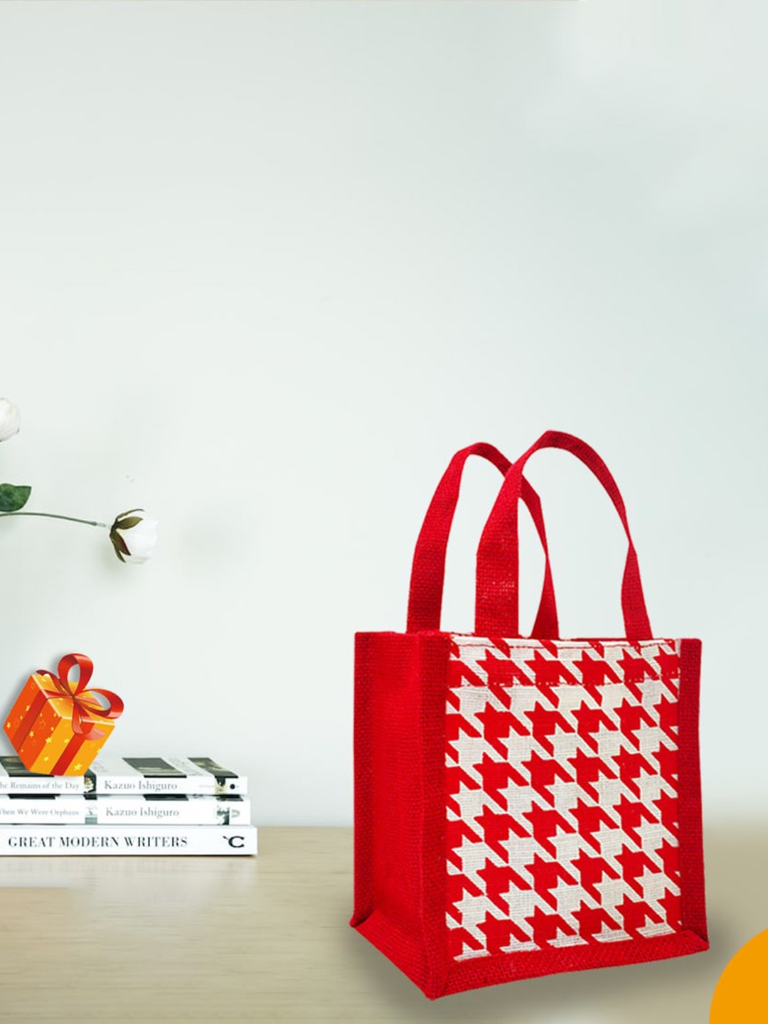 

earthbags Pack Of 5 Printed Shopper Handheld Bag, Red