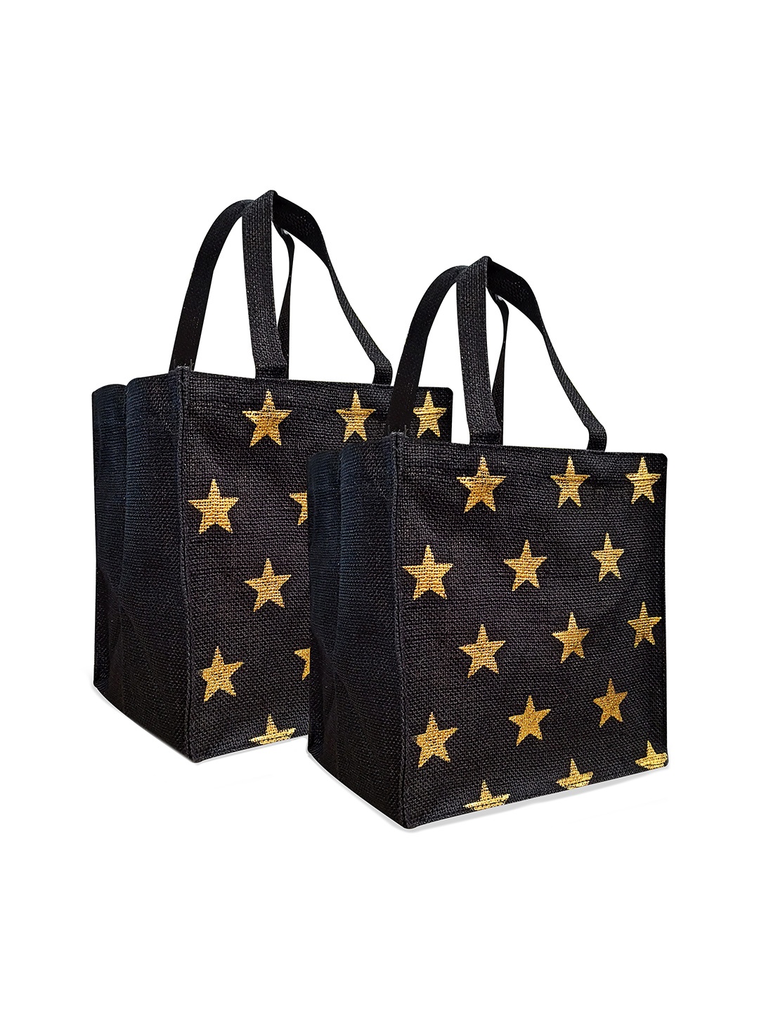 

earthbags Pack Of 2 Geometric Printed Shopper Tote Bag, Black