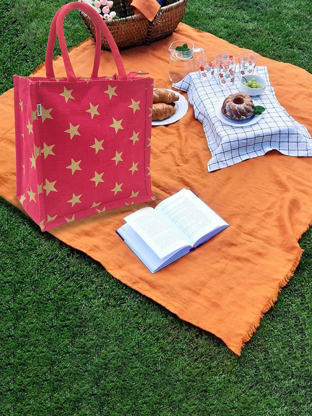 

earthbags Geometric Printed Shopper Tote Bag, Red