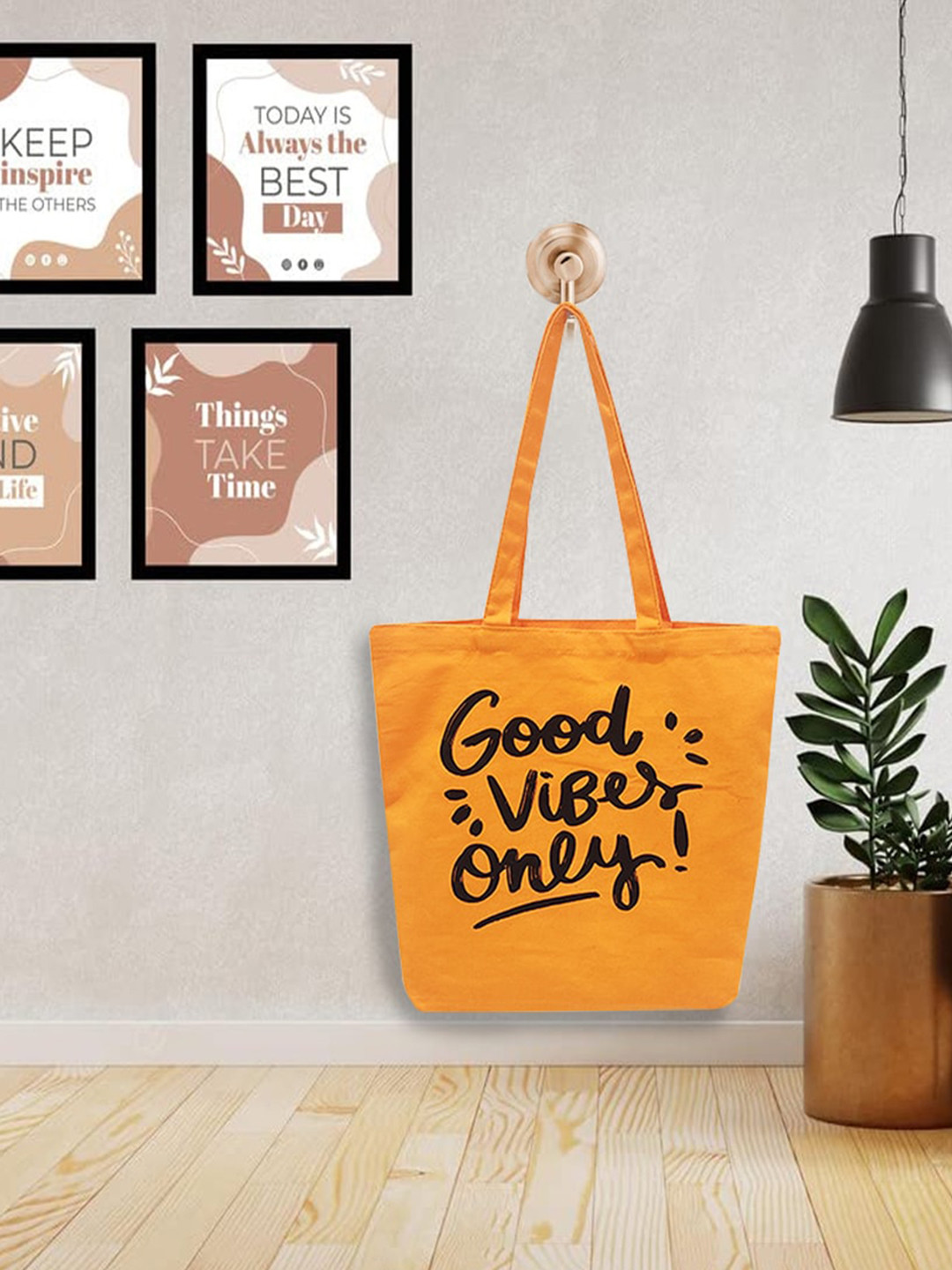 

earthbags Pack Of 2 Typography Printed Shopper Tote Bag with Applique, Orange