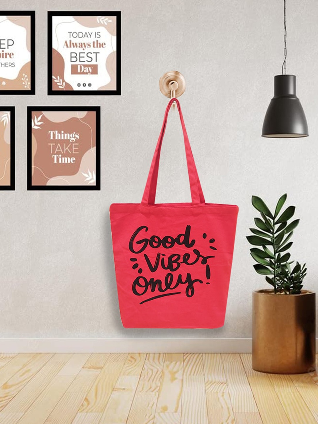 

earthbags Set Of 2 Printed Shopper Canvas Tote Bags, Red
