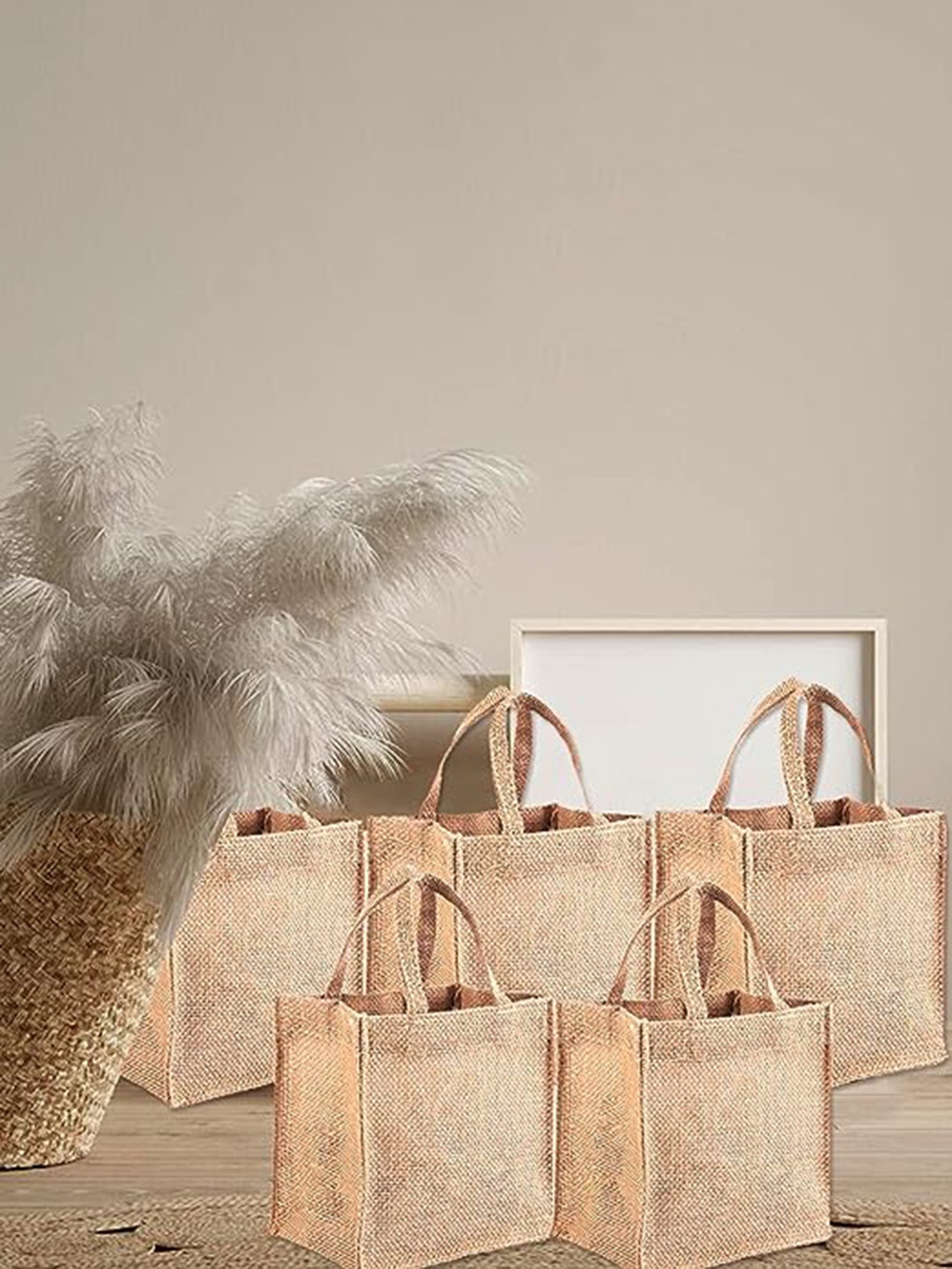 

earthbags Pack Of 5 Jute Shopper Tote Bag, Beige