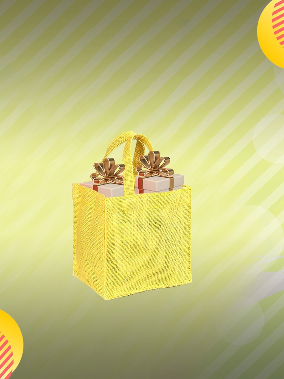 

earthbags Set Of 5 Structured Jute Handheld Bags, Yellow