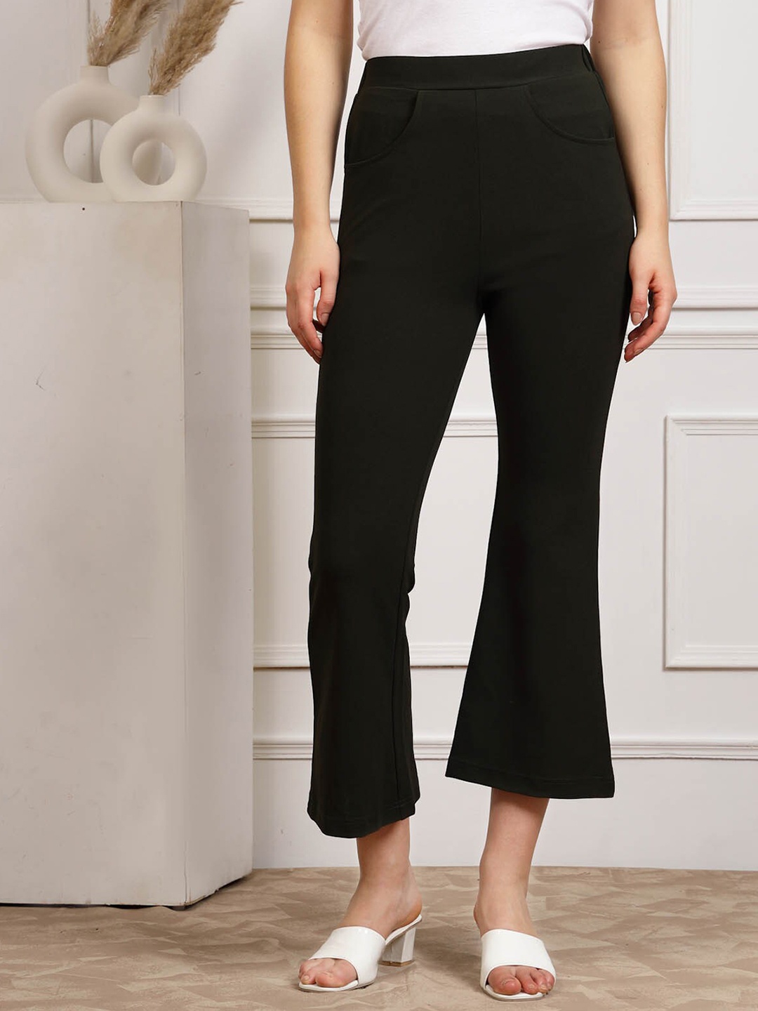 

plusS WORX Olive Green Women Mid Rise Parallel Trousers