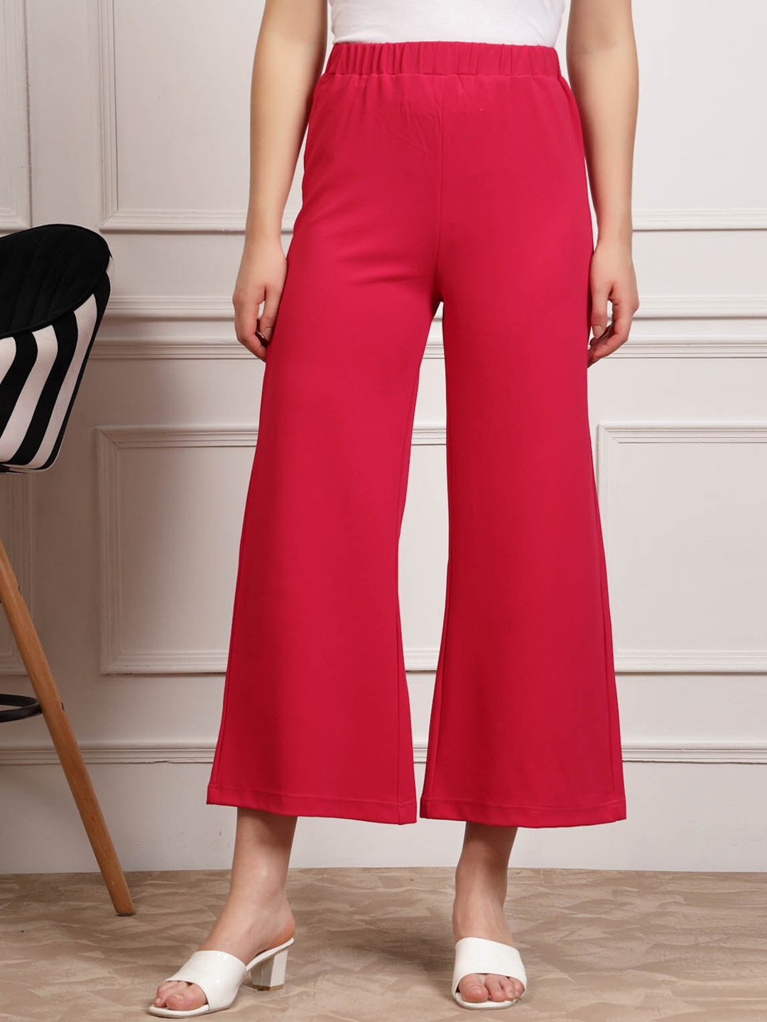 

plusS WORX Red Women Mid Rise Parallel Trousers, Pink