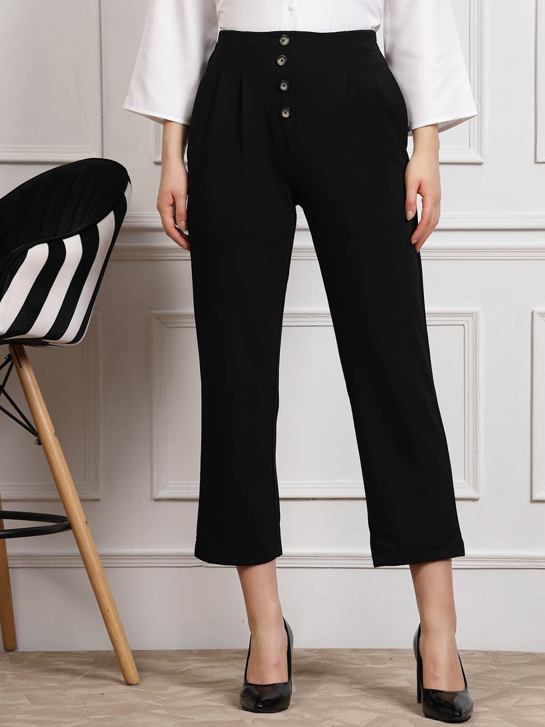 

plusS WORX Black Women Mid Rise Pleated Trousers