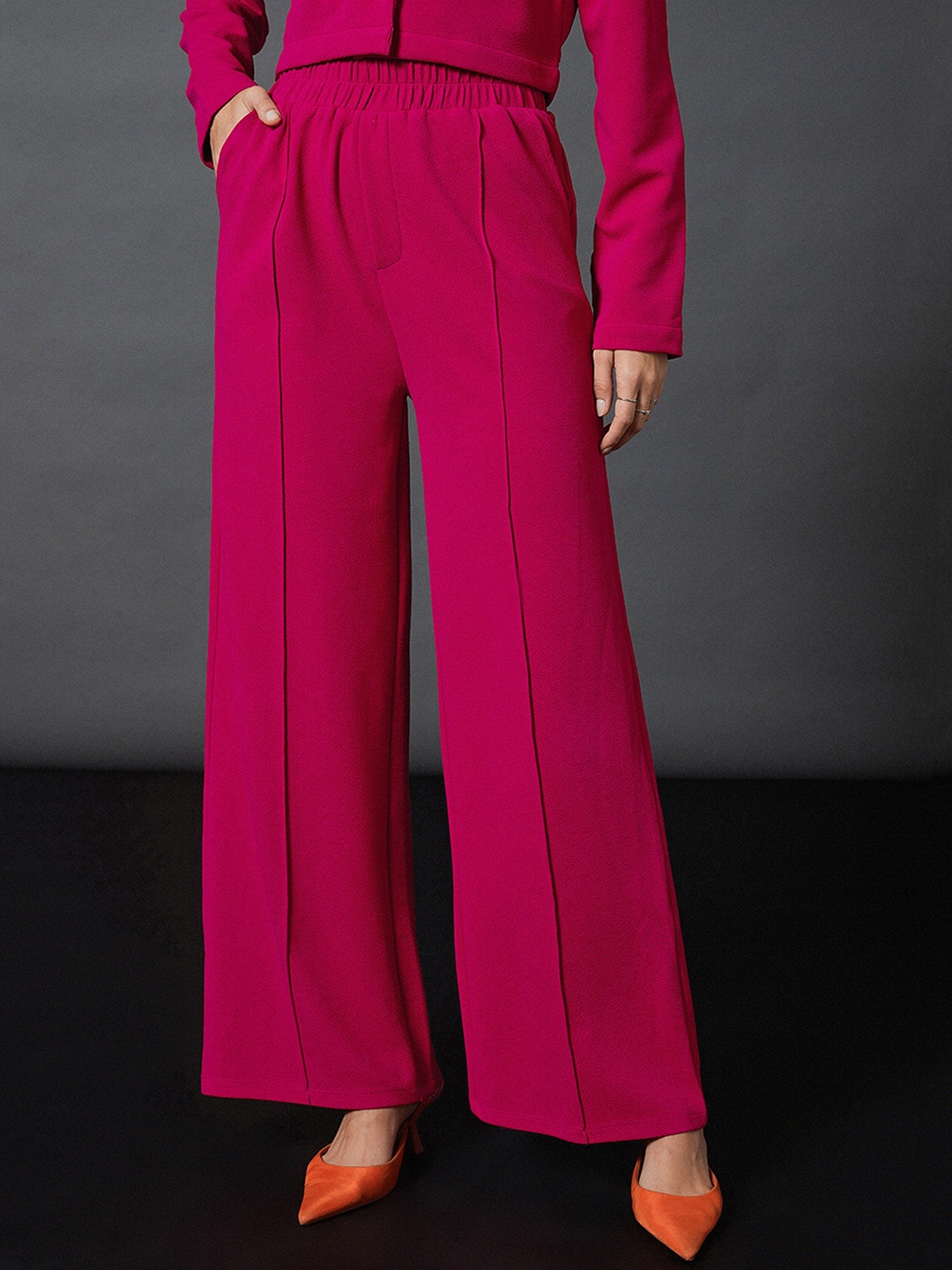

SASSAFRAS worklyf Women Loose Fit High-Rise Pleated Parallel Trousers, Pink