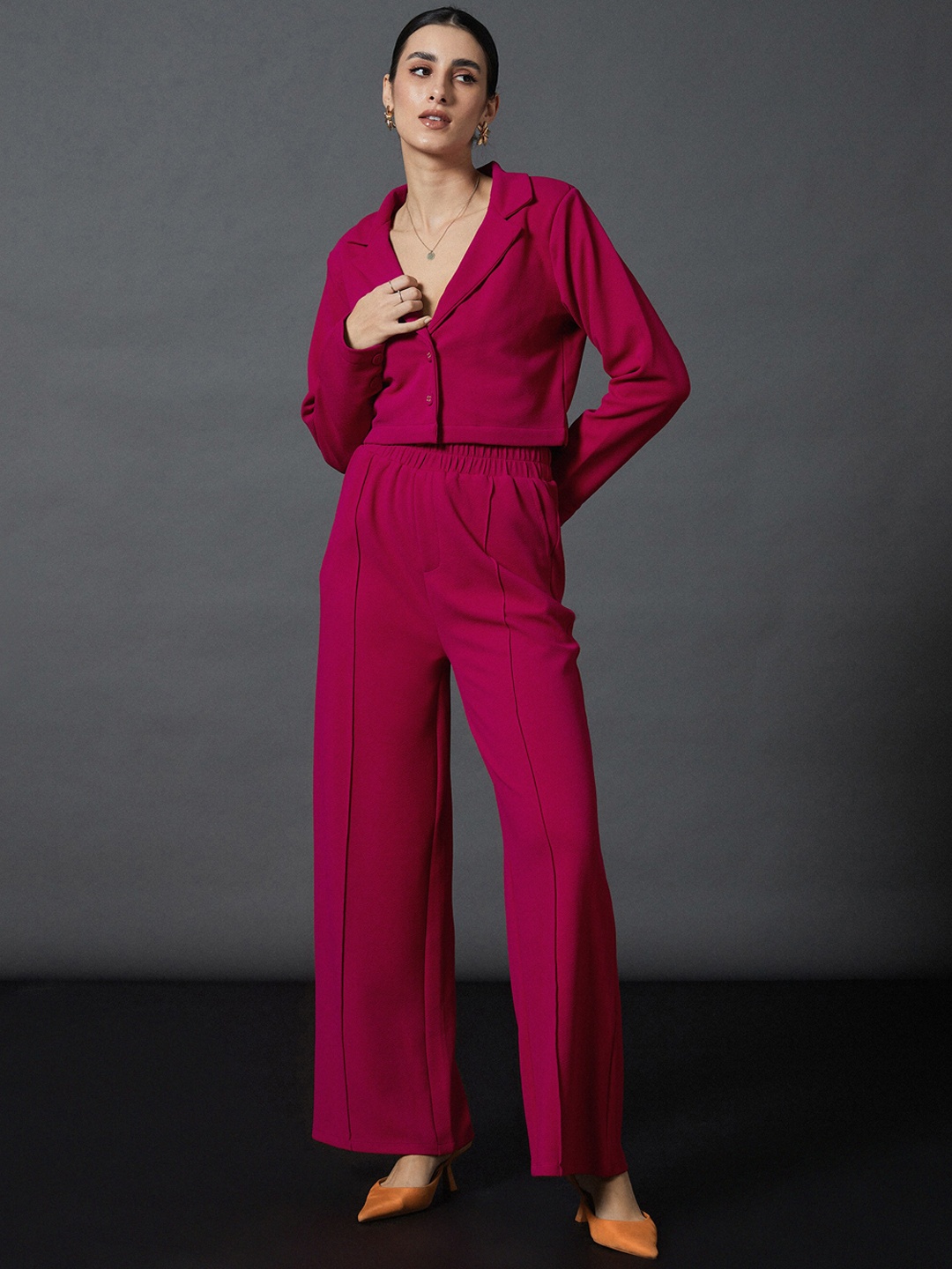 

SASSAFRAS worklyf Crop Blazer With Palazzos, Pink