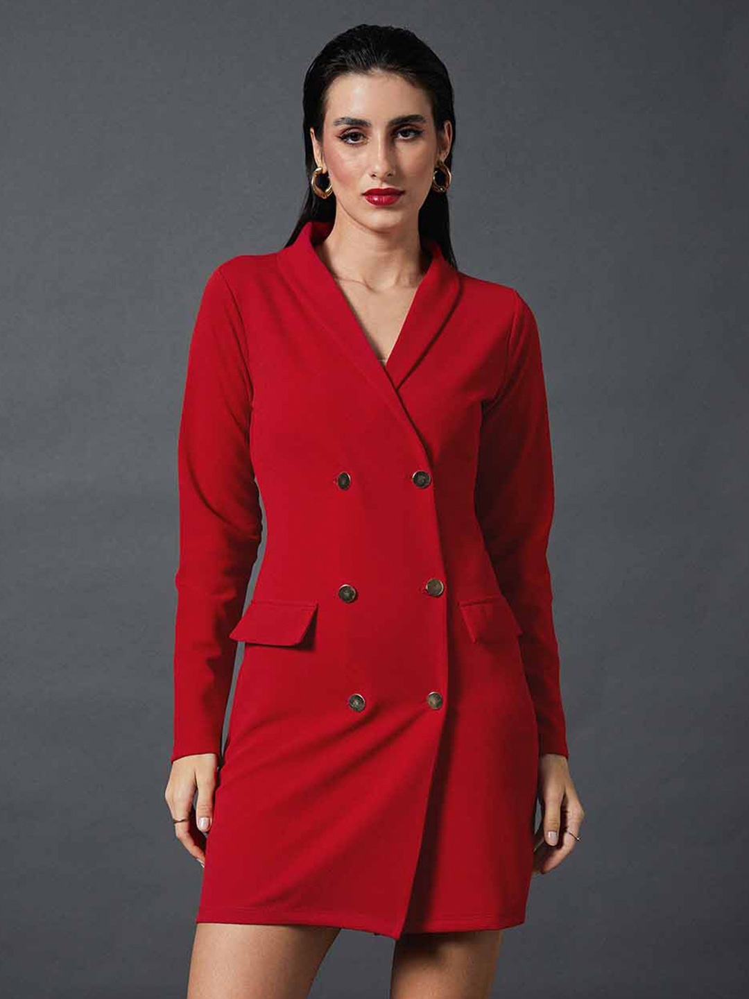 

SASSAFRAS worklyf Shawl Collar Sheath Blazer Dress, Red