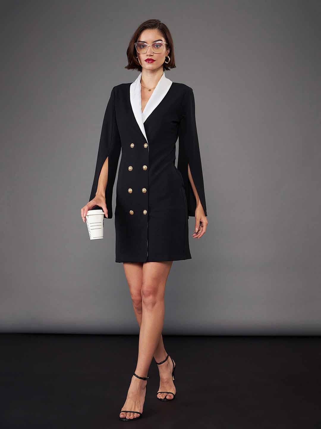 

SASSAFRAS worklyf Shawl Collar Blazer Dress, Black