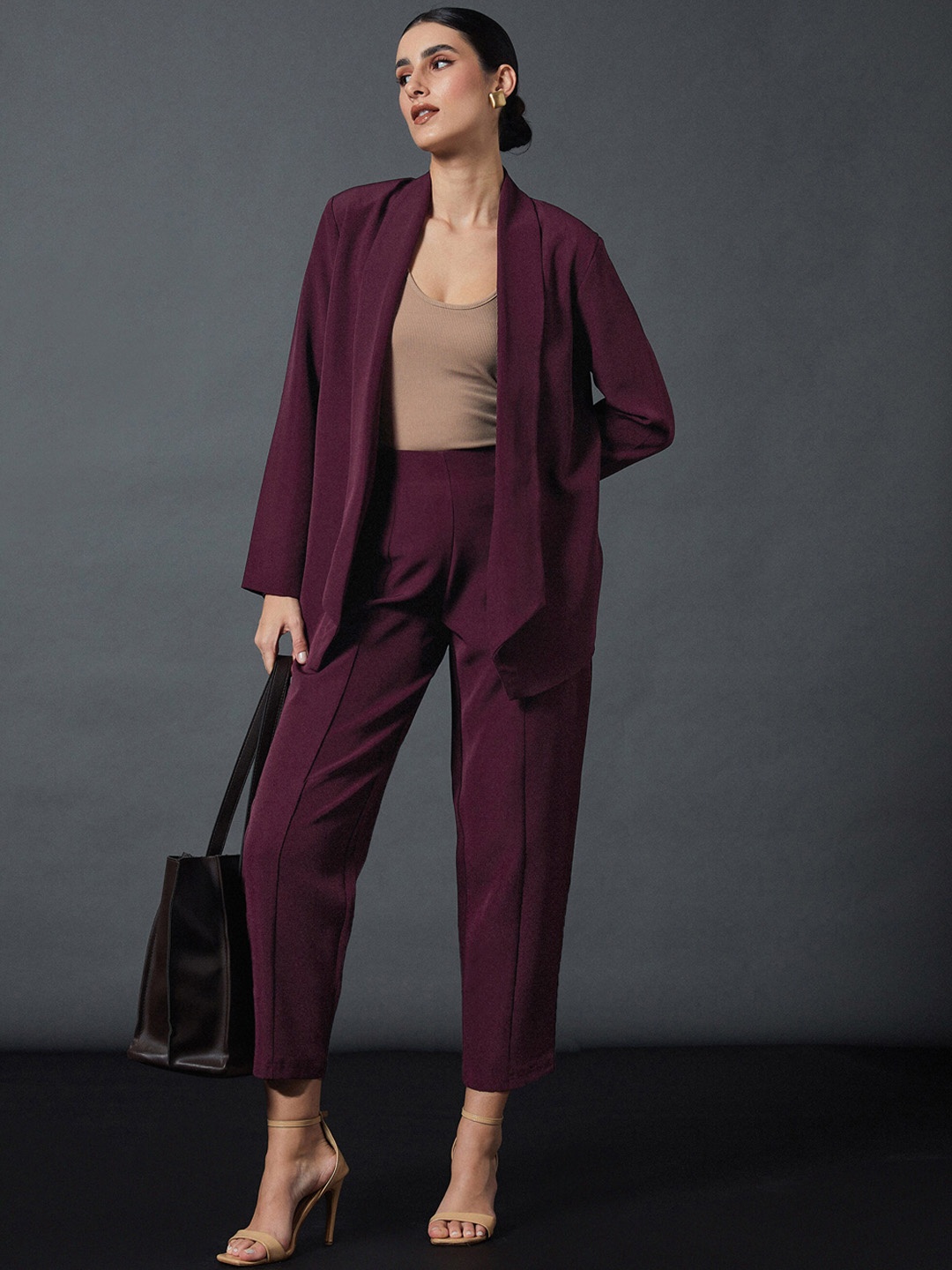 

SASSAFRAS worklyf Shawl Collar Blazer With Trousers Co-Ords, Maroon