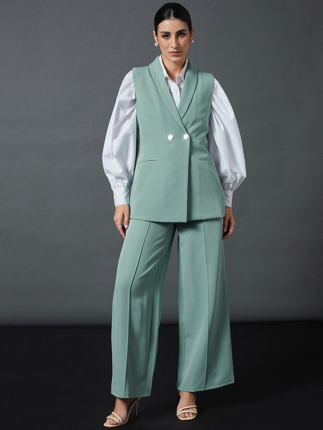 

SASSAFRAS worklyf Women Blue Blazer With Palazzos, Green