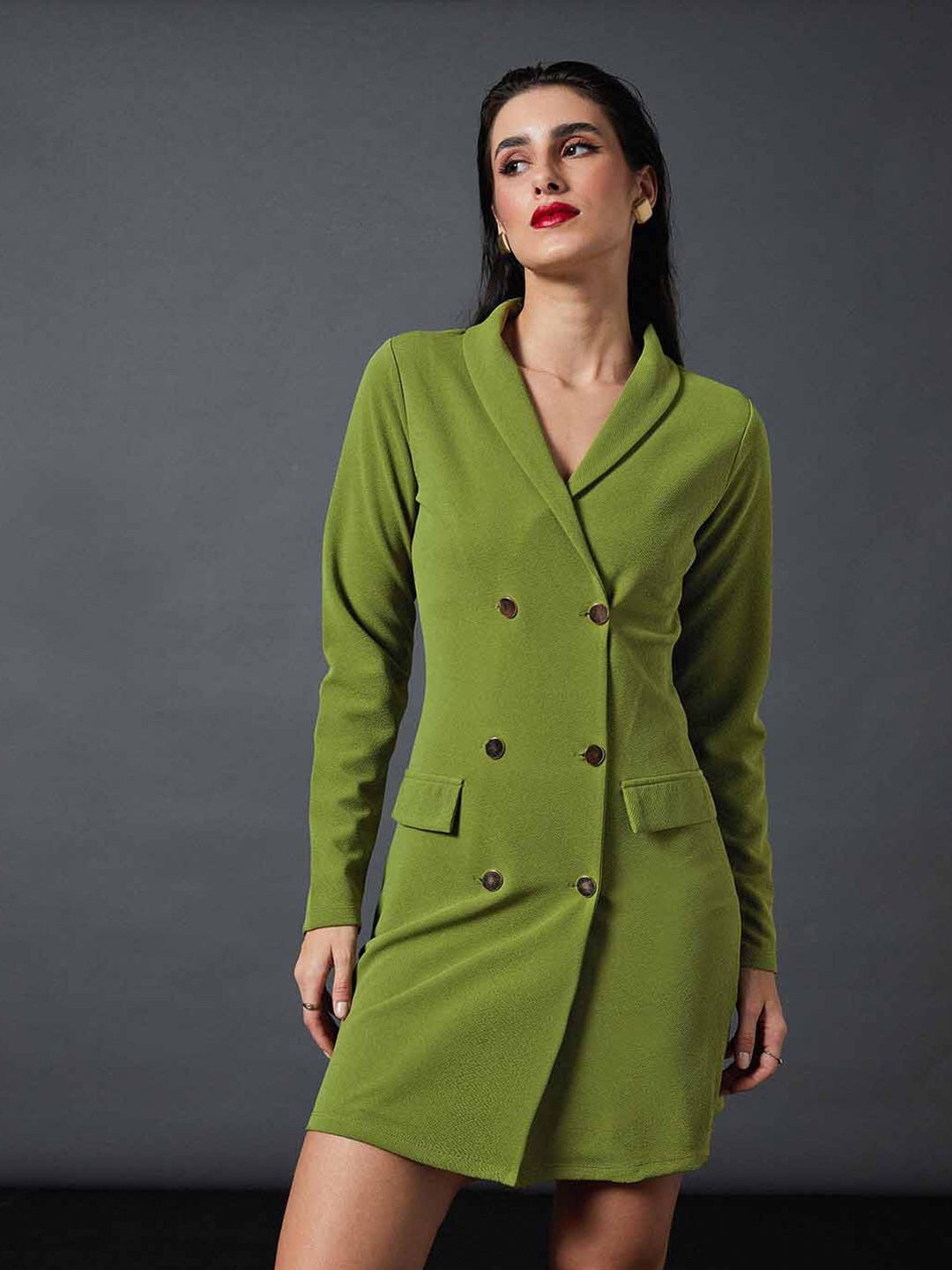 

SASSAFRAS worklyf Shawl Collar Blazer Dress, Green