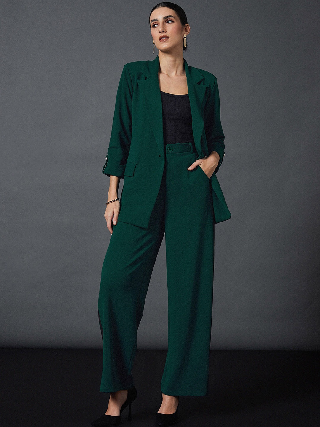 

SASSAFRAS worklyf Front Button Blazer With Trousers Co-Ords, Green