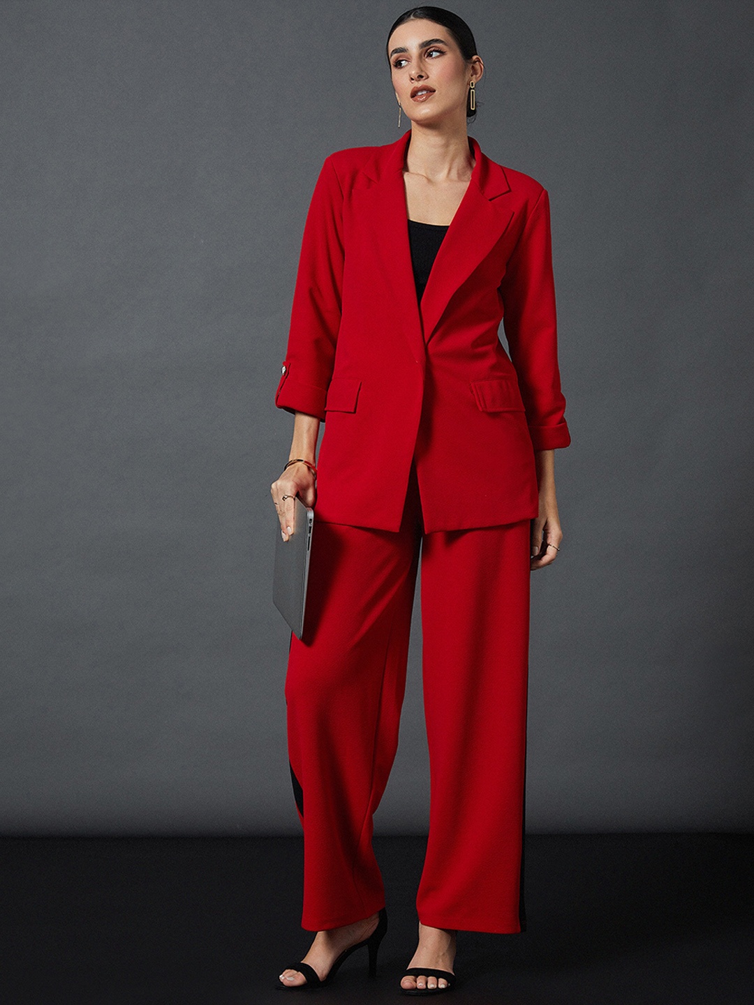 

SASSAFRAS worklyf Front Button Blazer With Trousers Co-Ords, Red