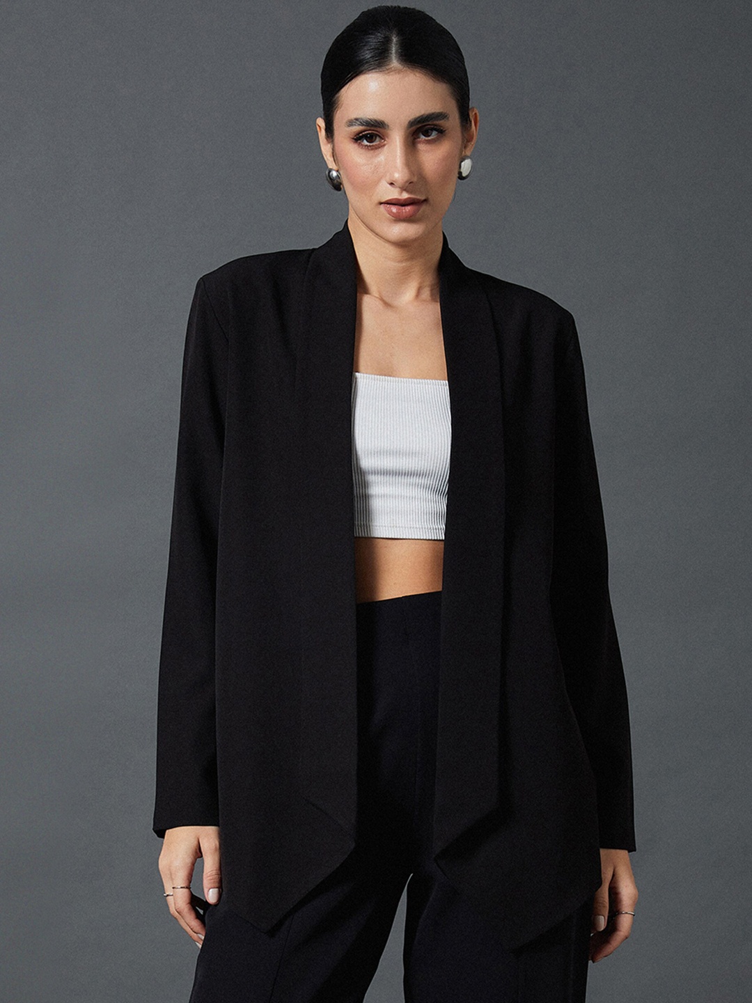 

SASSAFRAS worklyf Comfort Fit Shawl Collar Front Open Blazer, Black