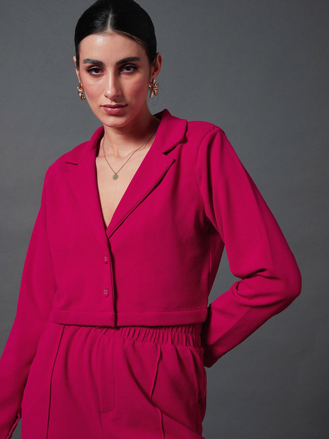 

SASSAFRAS worklyf Self-Design Single-Breasted Blazers, Pink