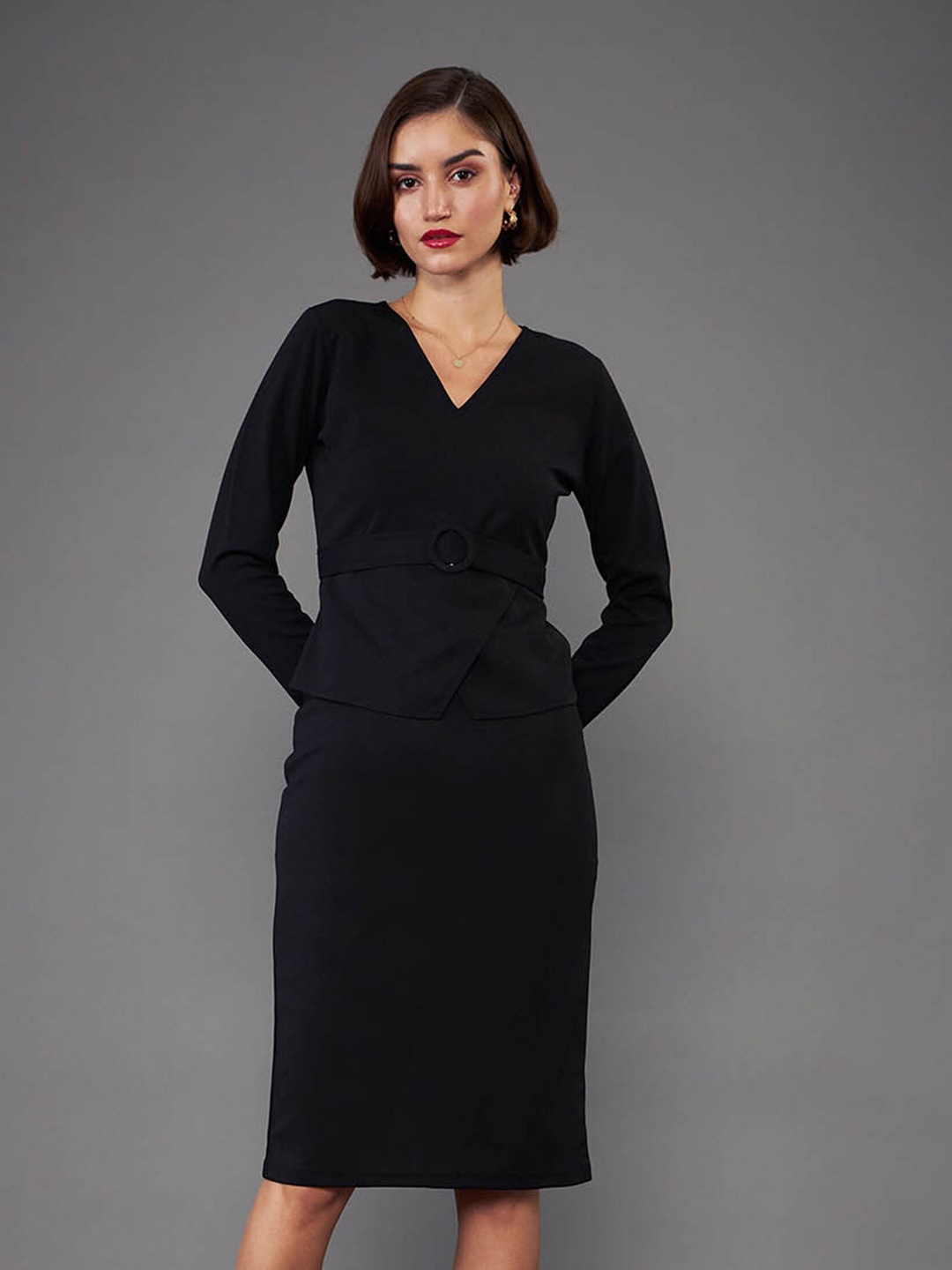 

SASSAFRAS worklyf V-Neck Sheath Dress, Black