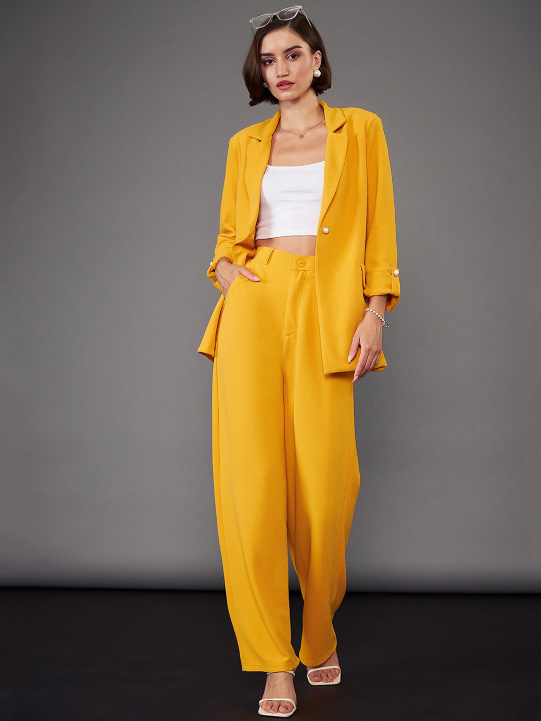 

SASSAFRAS worklyf Front Button Blazer With Trousers Co-Ords, Mustard