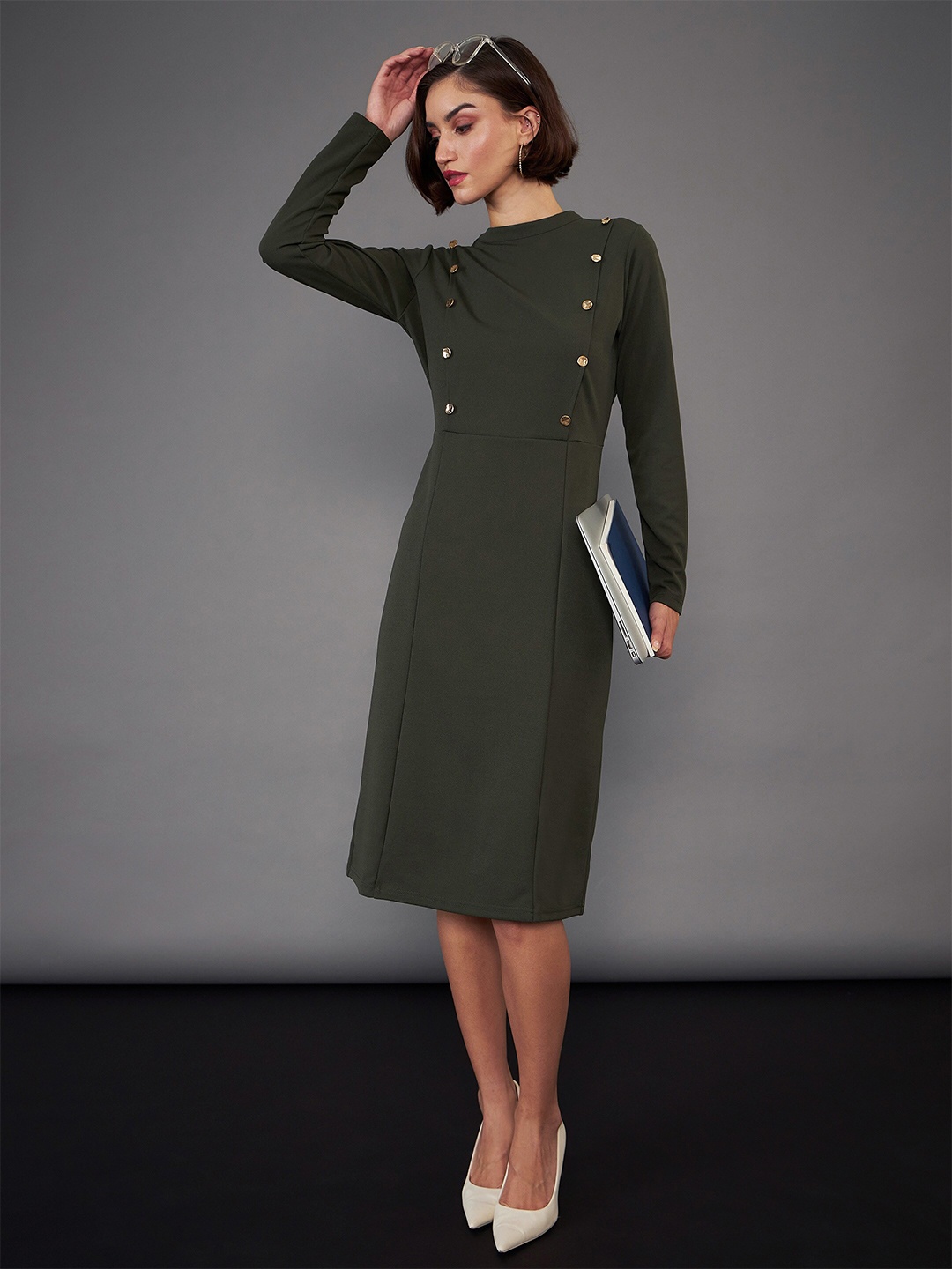 

SASSAFRAS worklyf High Neck Sheath Dress, Olive