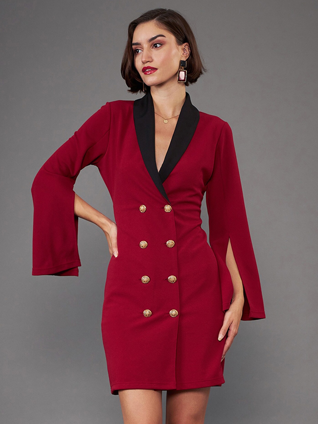 

SASSAFRAS worklyf Shawl Collar Blazer Dress, Maroon