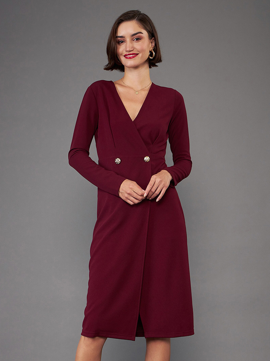 

SASSAFRAS worklyf V-Neck Blazer Midi Dress, Burgundy
