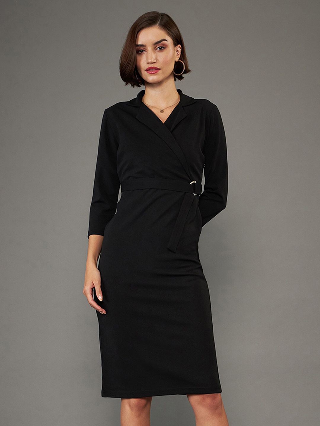

SASSAFRAS worklyf Shirt Collar Sheath Dress, Black