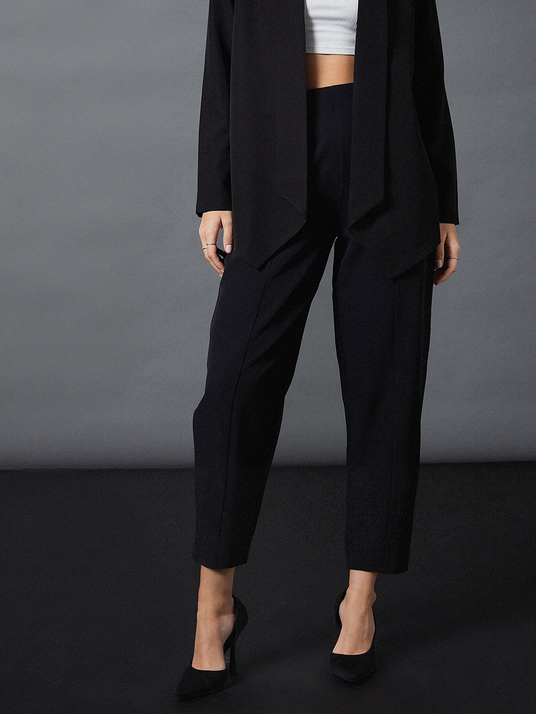 

SASSAFRAS worklyf Mom Fit High Rise Plain Regular Trousers, Black