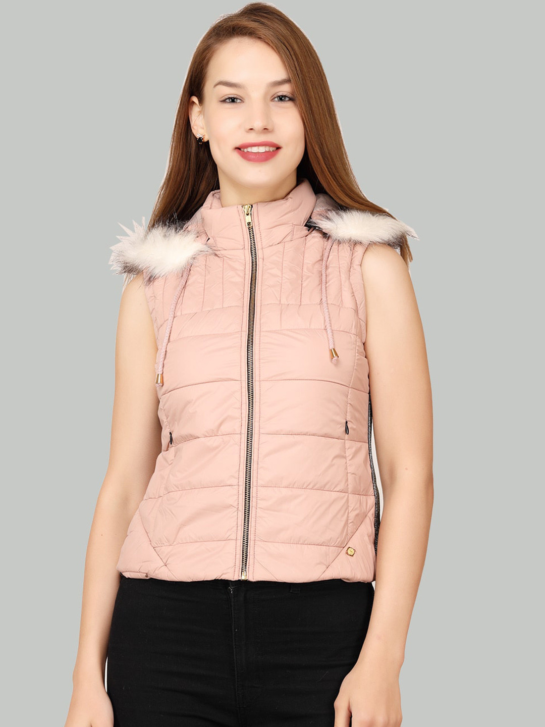 

LA-VITA Lightweight Faux Fur Trim Sleeveless Hooded Padded Jacket, Pink