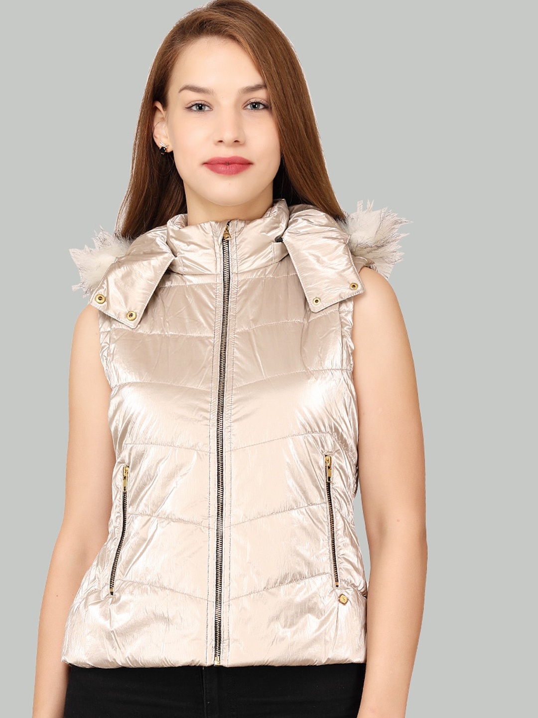 

LA-VITA Lightweight Sleeveless Faux Fur Trim Hooded Padded Jacket, Cream