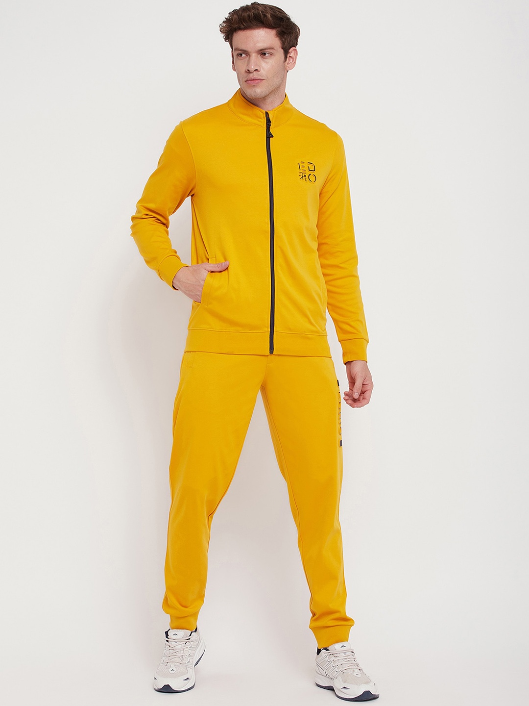 

EDRIO Mock Collar Cotton Low-Rise Tracksuits, Mustard