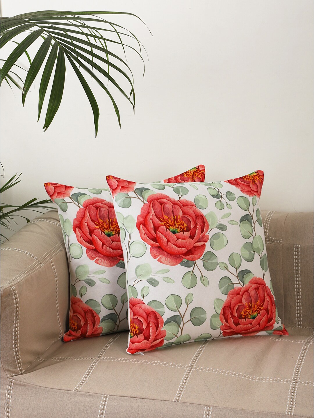 

Jamio Firati Pink & White 2-Pieces Floral Cotton Square Cushion Covers