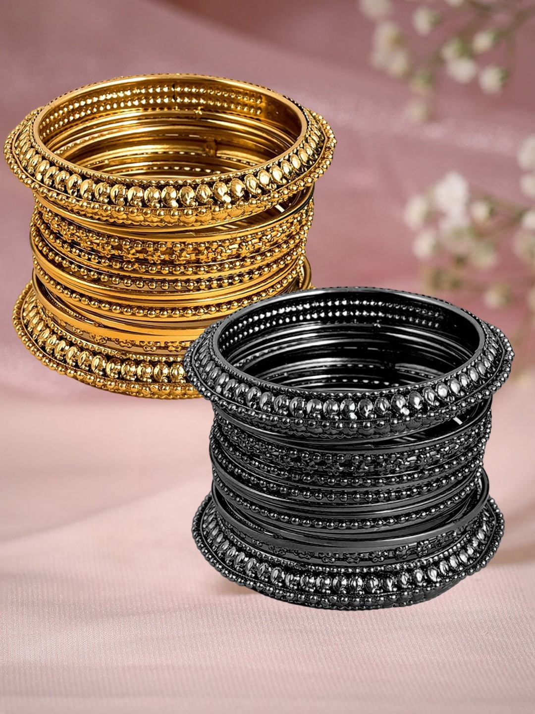 

OOMPH Set Of 32 Oxidised & Antique Bangles, Gold