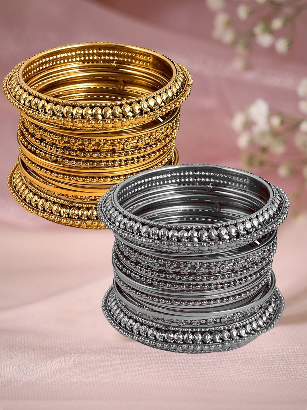 

OOMPH Set Of 32 Oxidised Antique Bangles, Gold