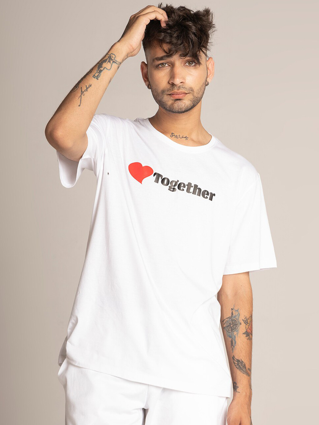 

EDRIO Typography Printed Round Neck Cottn Regular T-shirt, White