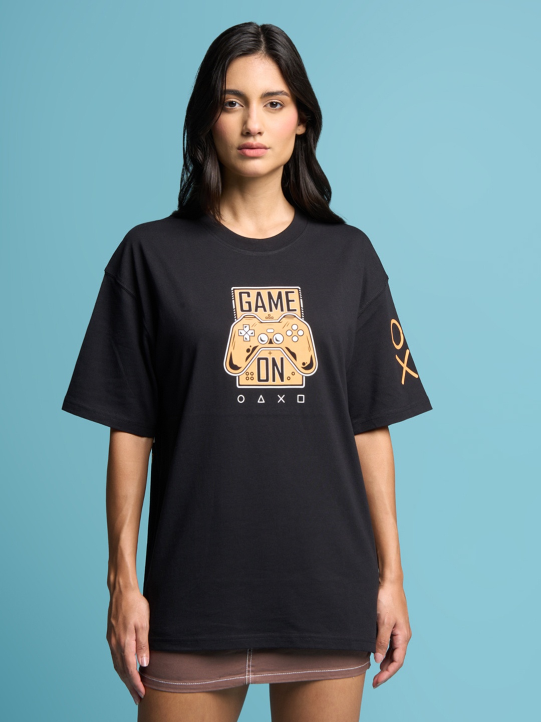 Bonkers Corner Graphic Printed Cotton Oversized T-shirt, Black