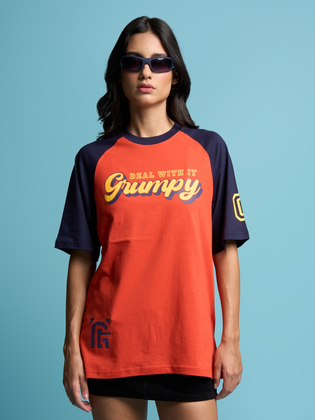 

Bonkers Corner Orange Graphic Printed Raglan Sleeves Cotton Oversized T-shirt