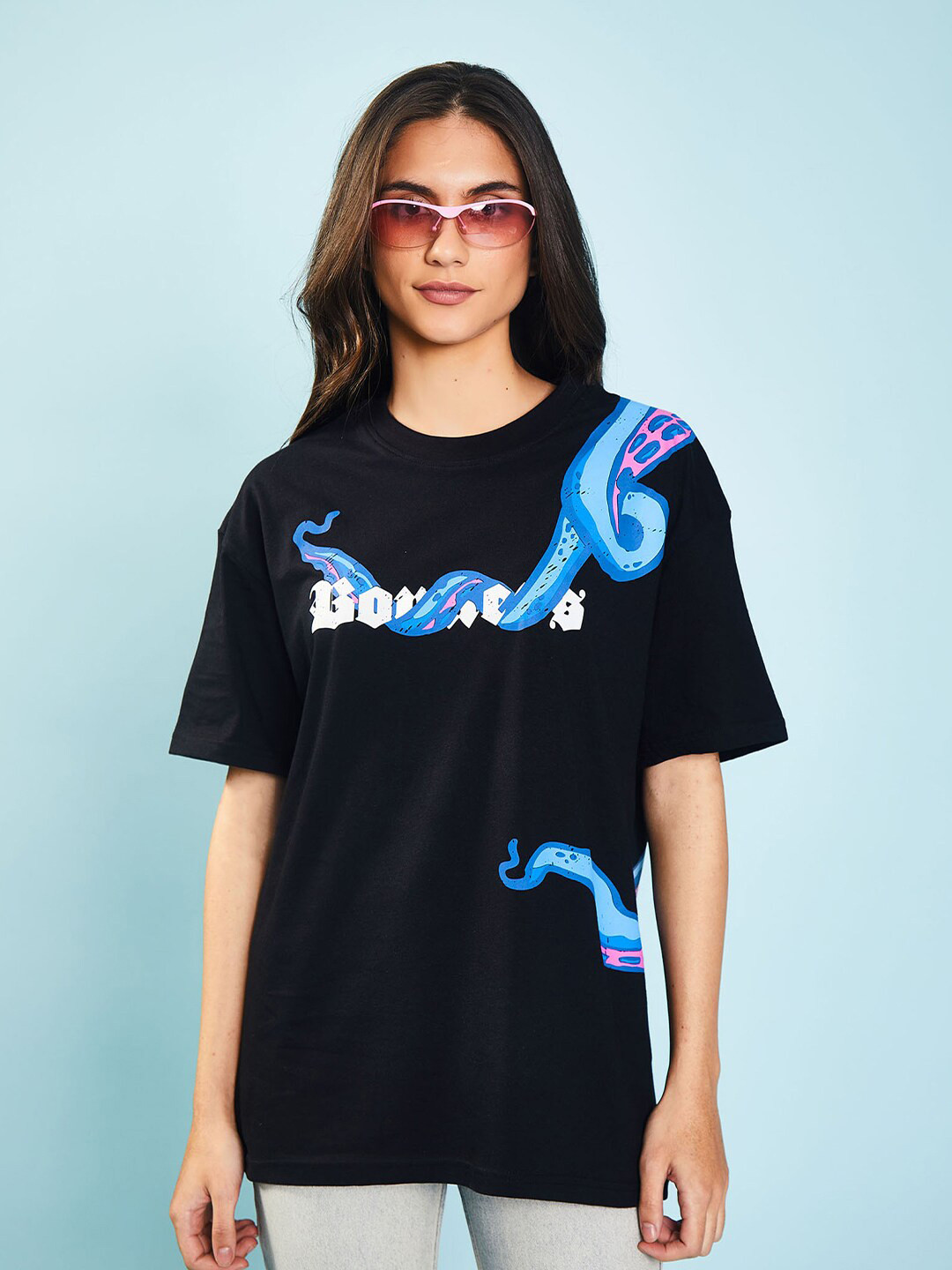 

Bonkers Corner Black Graphic Printed Oversized Cotton T-shirt