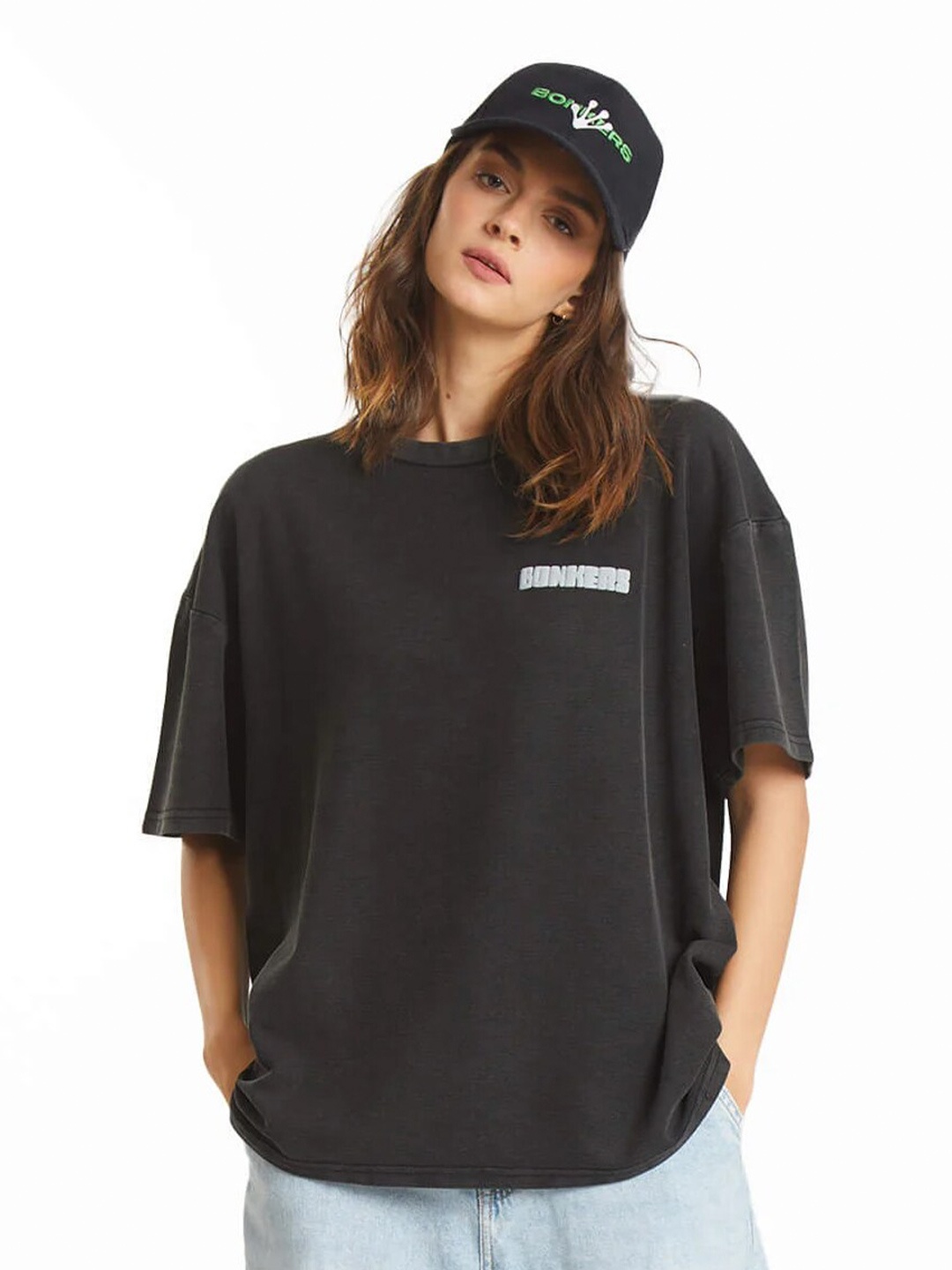 

Bonkers Corner Black Drop-shoulder Sleeves Oversized Cotton T-shirt