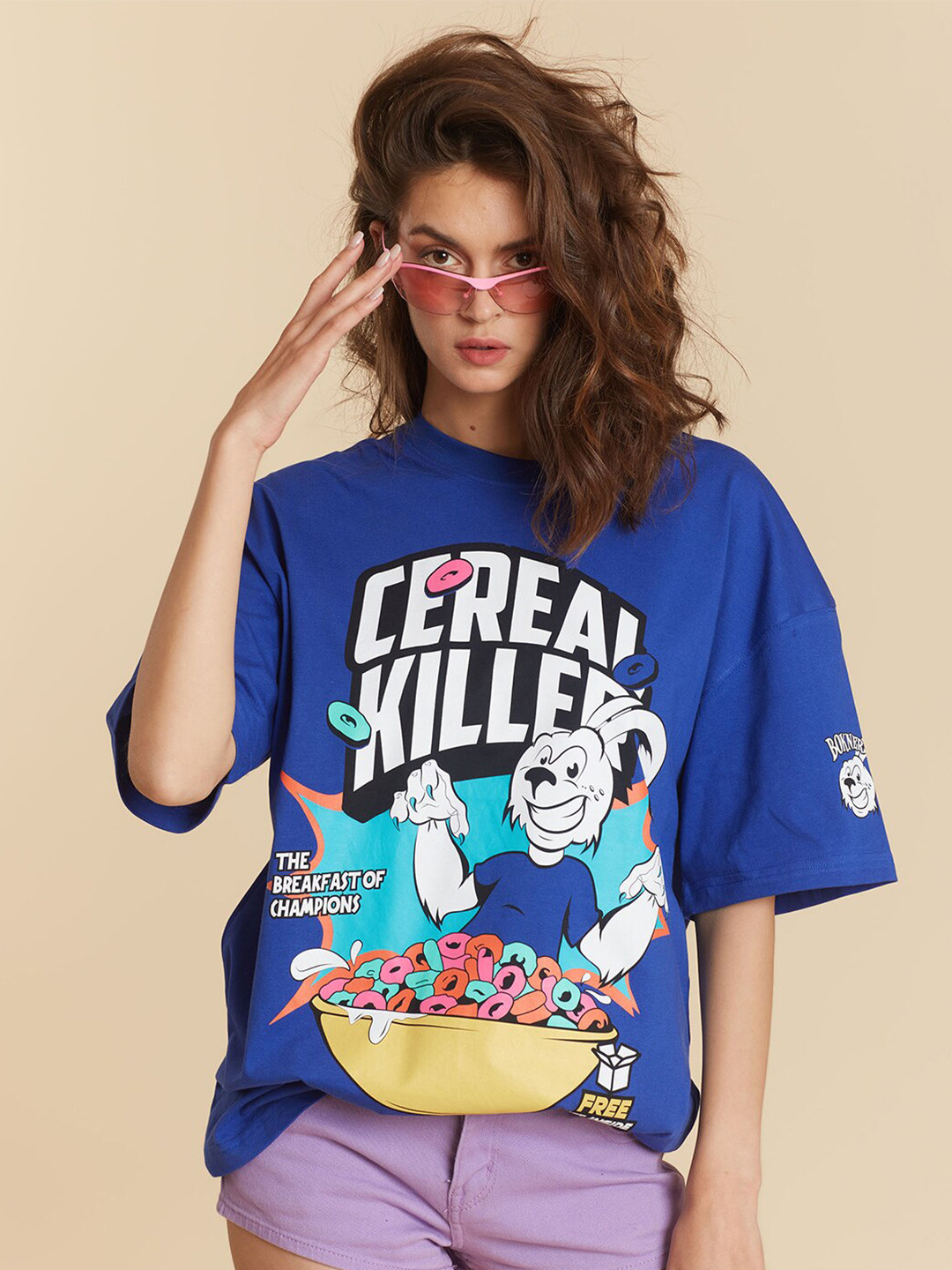 

Bonkers Corner Typography Printed Loose Cotton T-shirt, Blue