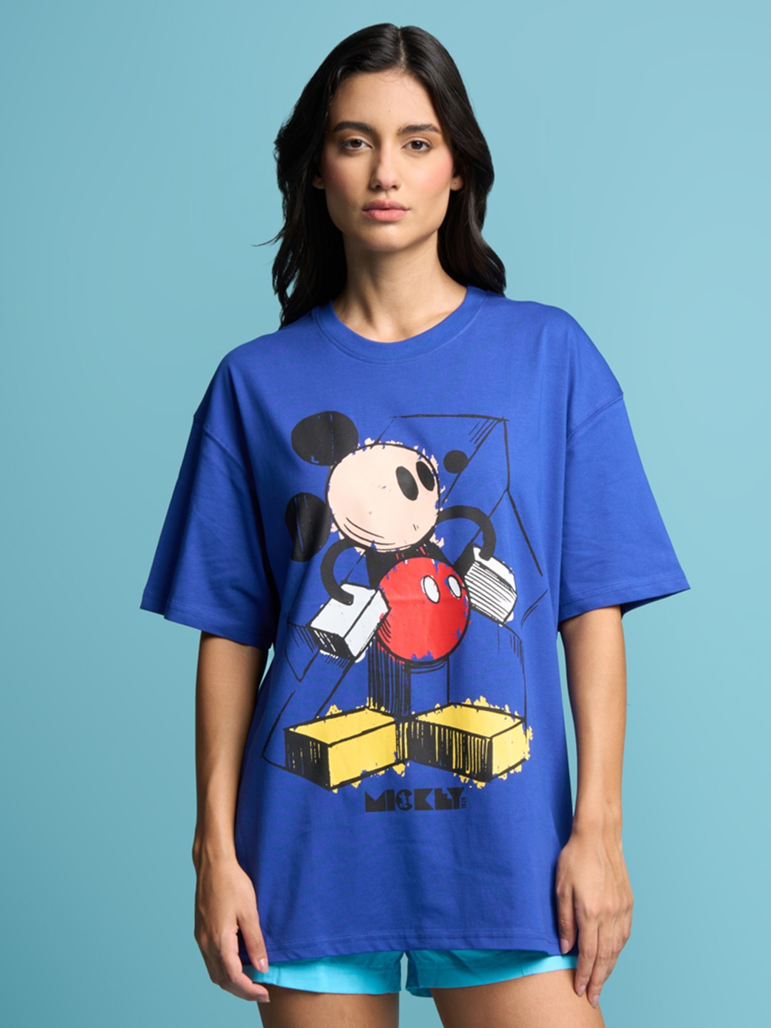 

Bonkers Corner Blue Graphic Printed Oversized Cotton Longline T-Shirt