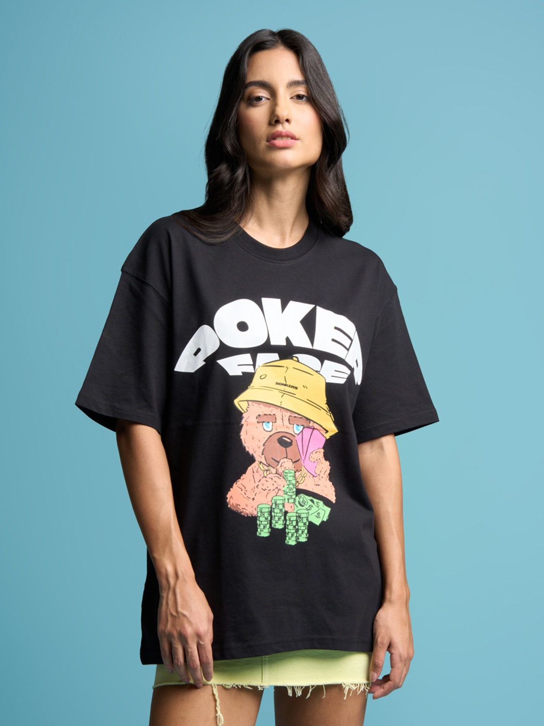 

Bonkers Corner Black Graphic Printed Drop-Shoulder Sleeves Cotton Oversized T-shirt