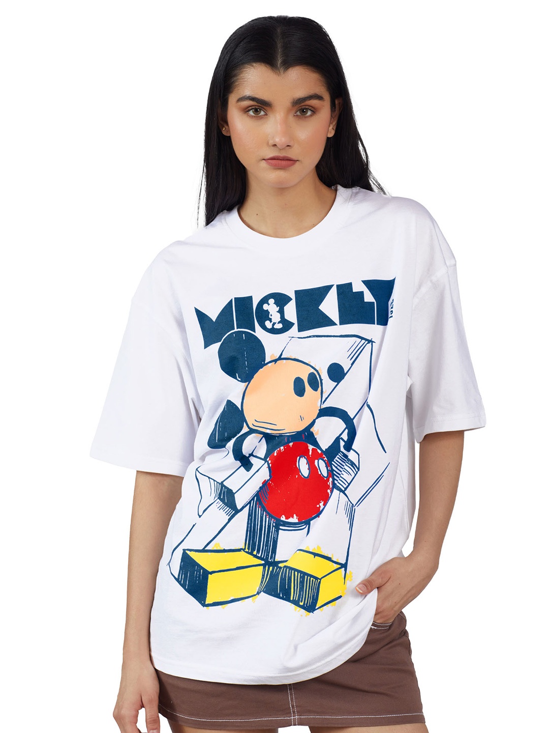 

Bonkers Corner White Mickey Printed Oversized T-shirt