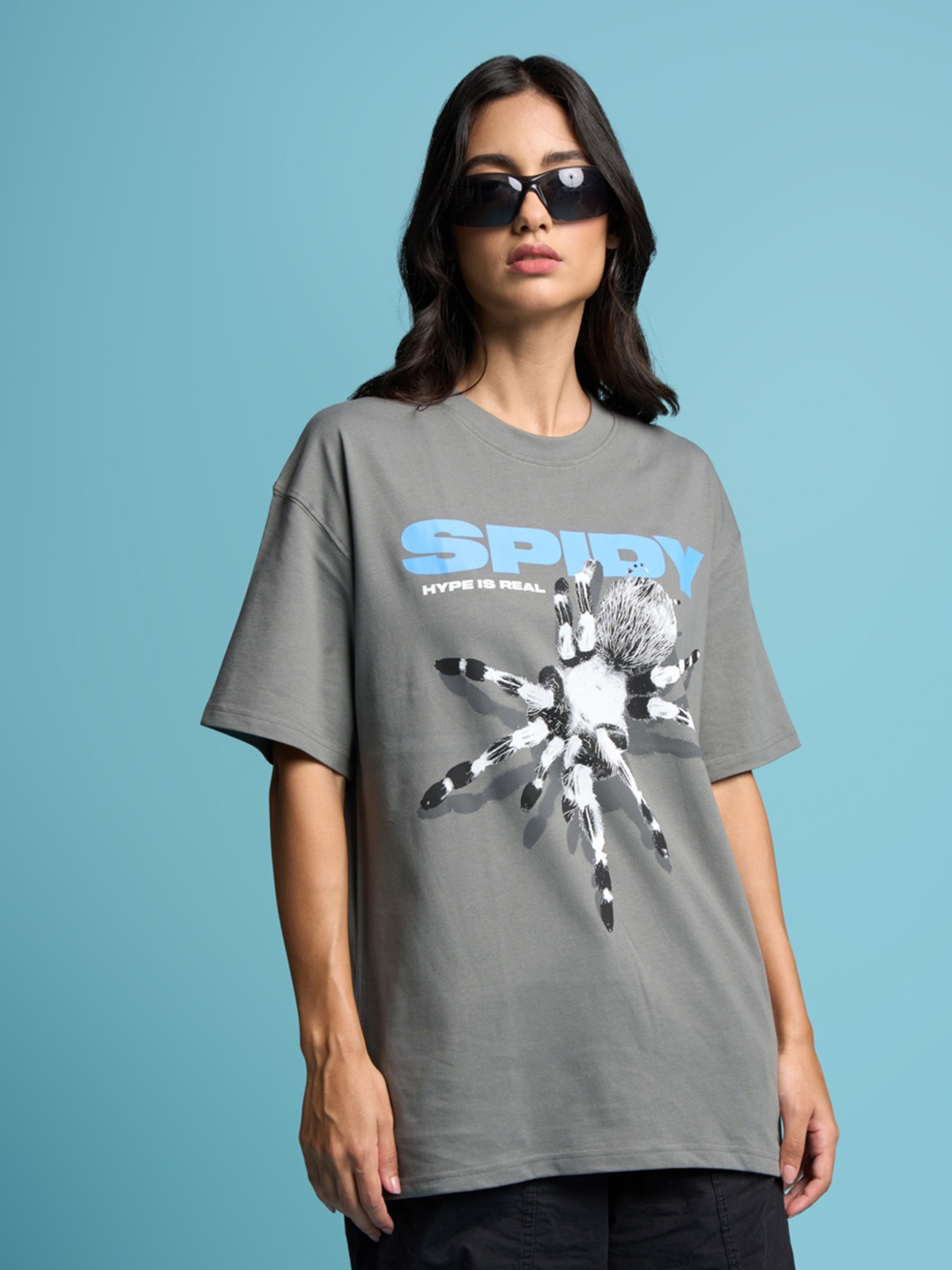 

Bonkers Corner Graphic Printed Oversized Cotton T-Shirt, Grey
