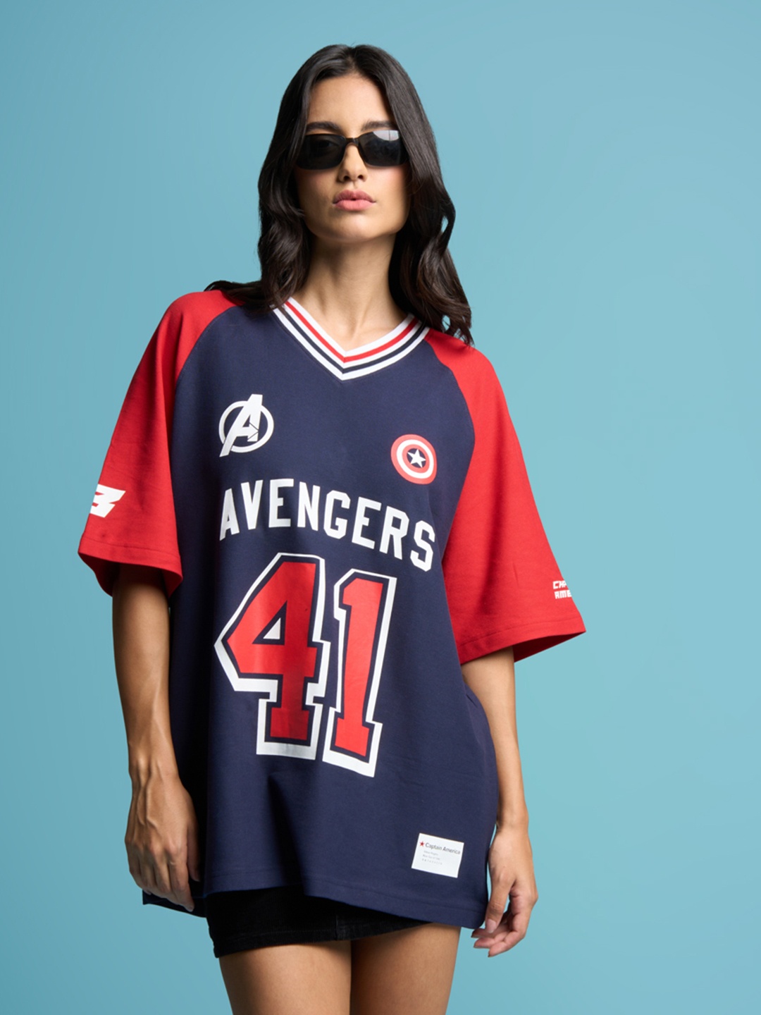 

Bonkers Corner Varsity Printed Oversized Cotton T-Shirt, Blue